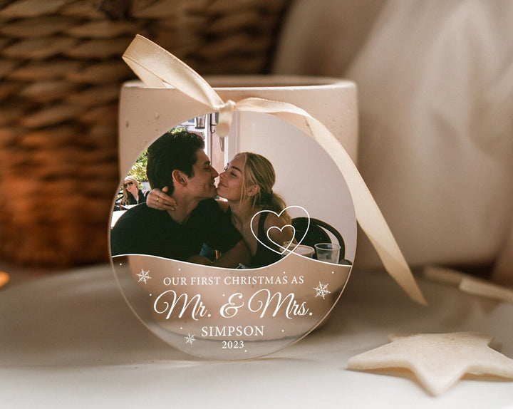 Custom Couple Name Ornament, Photo Ornament, Engagement Ornament, First Christmas Ornament, Couples Gift, Married Ornament, Engaged Ornament