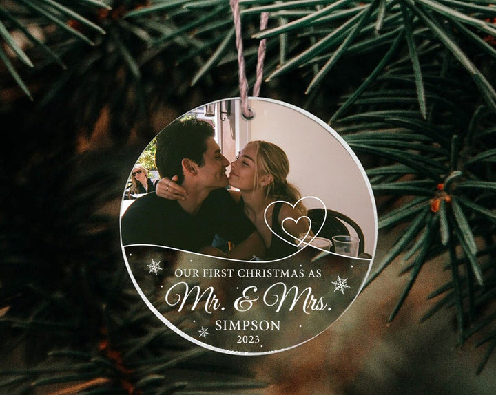 Custom Couple Name Ornament, Photo Ornament, Engagement Ornament, First Christmas Ornament, Couples Gift, Married Ornament, Engaged Ornament