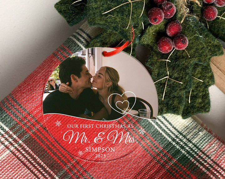 Custom Couple Name Ornament, Photo Ornament, Engagement Ornament, First Christmas Ornament, Couples Gift, Married Ornament, Engaged Ornament