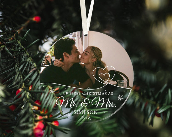 Custom Couple Name Ornament, Photo Ornament, Engagement Ornament, First Christmas Ornament, Couples Gift, Married Ornament, Engaged Ornament