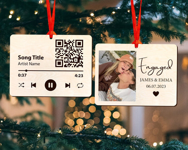 Personalized Couple Song Ornament, Photo Ornament, Music Code Ornament, Engaged Ornament, Engagement Ornament, Couples Gift, Engagement Gift