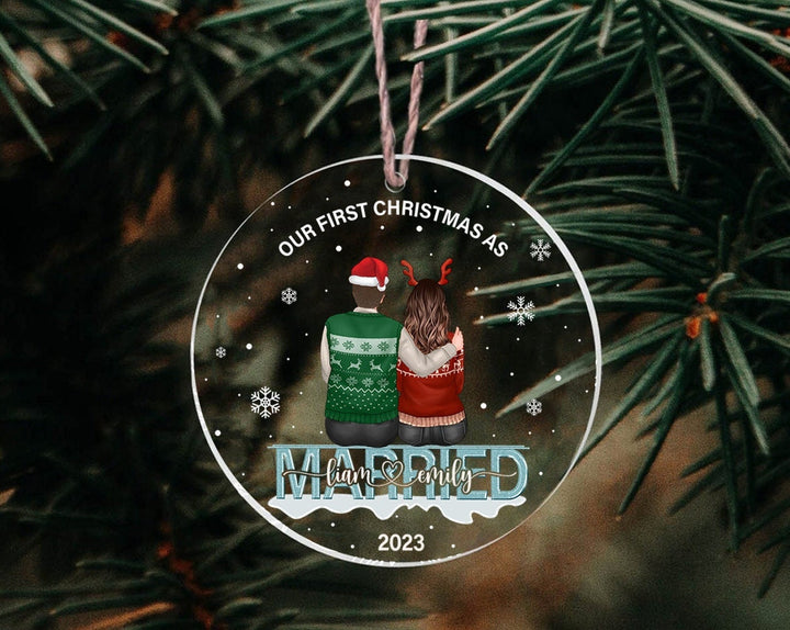 Custom Married Ornament, Engaged Ornament, Couples Gift, First Christmas Ornament, Just Married Gift, Wedding Keepsake, Christmas Ornament