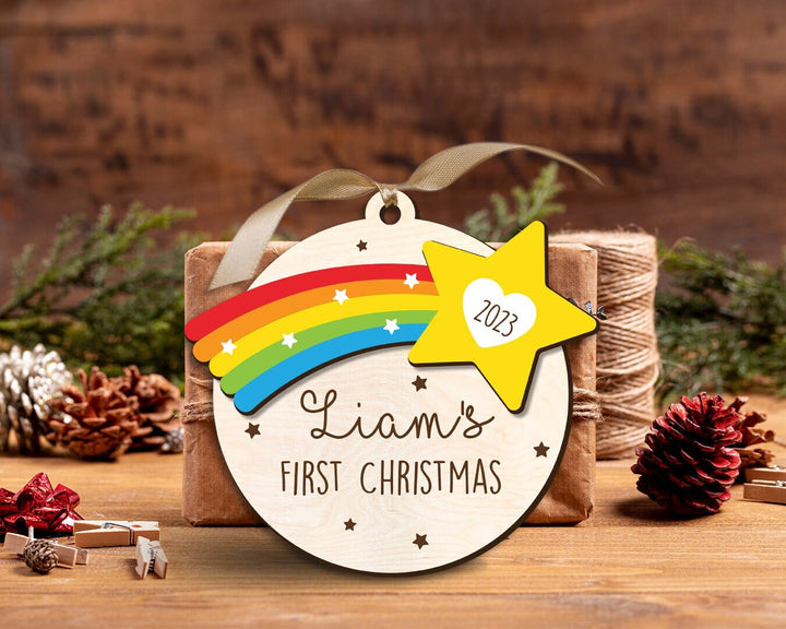 Custom New Baby Ornament, Baby First Christmas, Baby Name Ornament, Baby Rainbow Keepsake, First Christmas Ornament,Baby Christmas Gift 2023