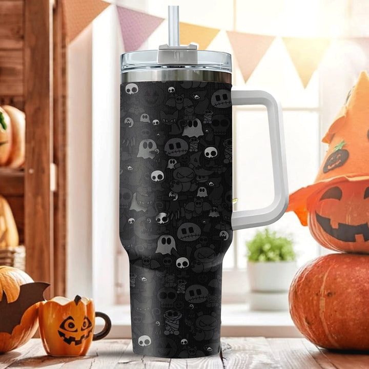 Cute Ghost Halloween 40oz Tumbler with Handle and Straw, Spiders 40oz Tumbler Maintains Cold Heat and Ice for Hours, Halloween Tumbler Gift