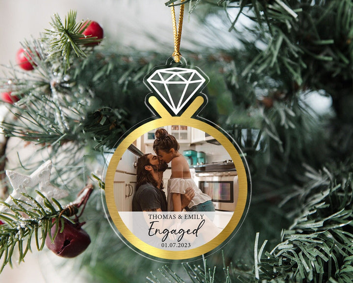 Engagement Ornament, Custom Photo Ornament, Engaged Ornament, Couples Ring Ornament, Couple Photo Gift, Engagement Gift, Family Ornament