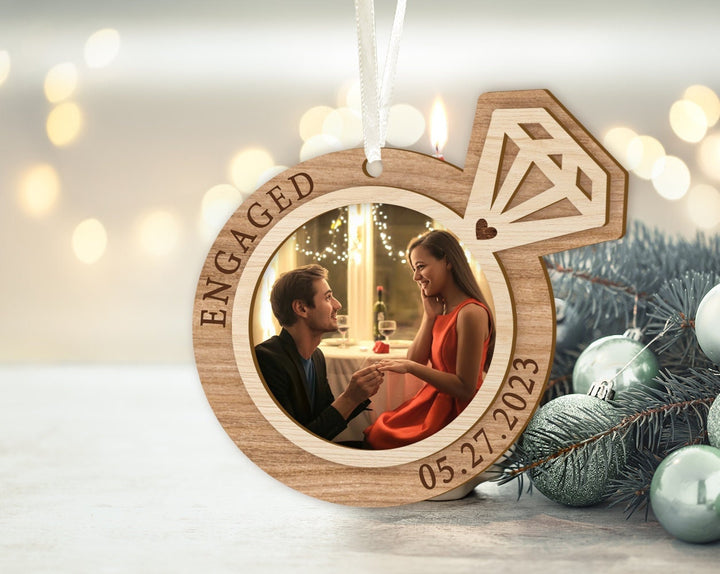 Personalized Engagement Ornament, Photo Ornament, Engaged Christmas Ornament, Engagement Gifts, First Christmas Ornament, Christmas Gift