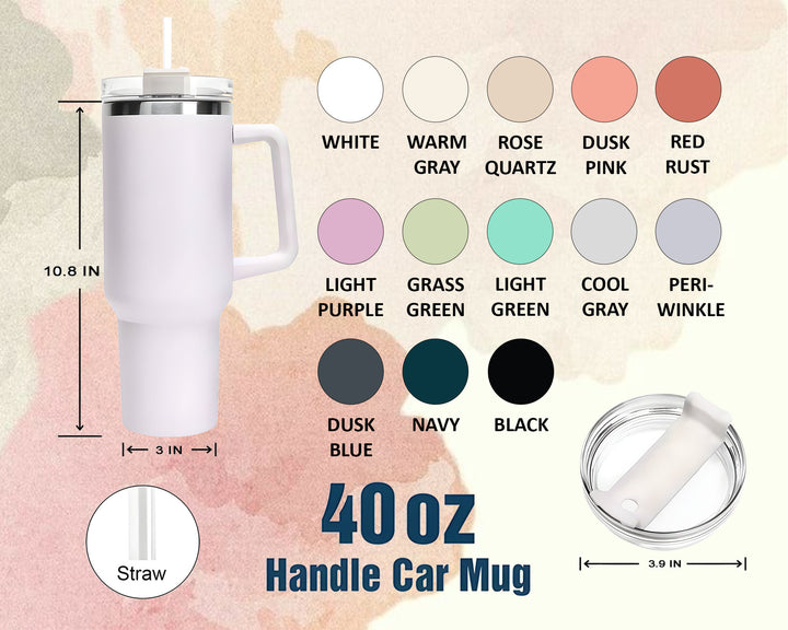 Smiley Groovy Flower 40oz Tumbler with Handle & Straw, Floral Painted Travel Mug, Eco-Friendly, Stainless Steel, Unique Tumblers.