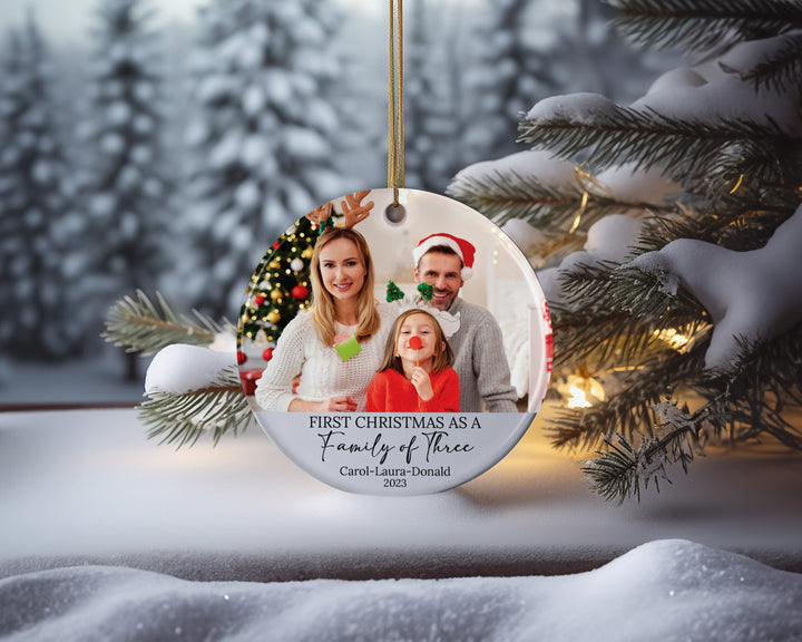 Personalized First Christmas w Family Picture, Gift For Christmas, Christmas Keepsake Gifts, Custom Family of Tree Ornament, Cute Ornament