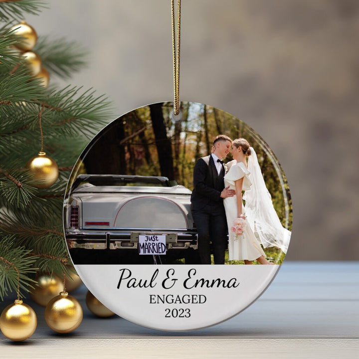 Personalized Engaged Ornament with Photo, Couple Christmas Gifts, Couple Keepsake Gifts, Engagement Gifts, Custom Unique Wedding Ornament