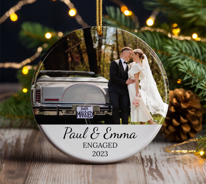 Personalized Engaged Ornament with Photo, Couple Christmas Gifts, Couple Keepsake Gifts, Engagement Gifts, Custom Unique Wedding Ornament