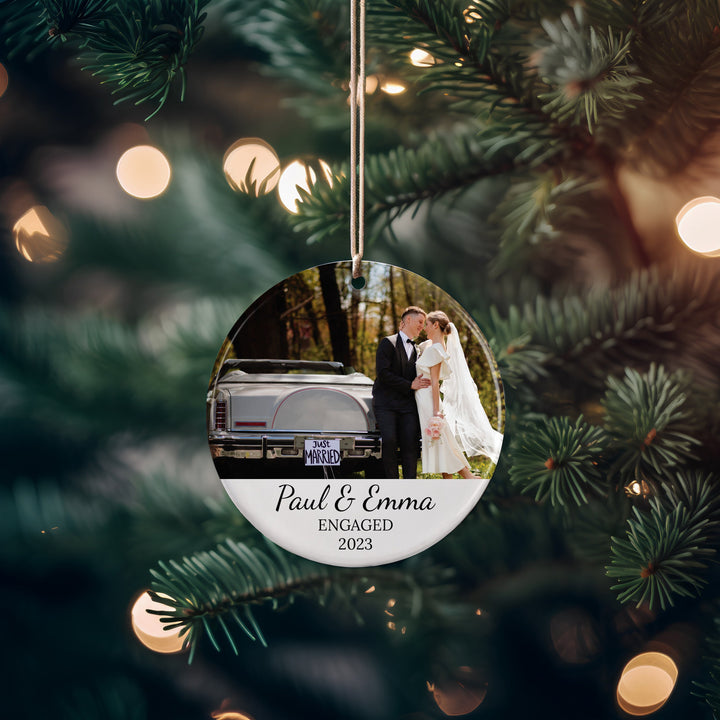 Personalized Engaged Ornament with Photo, Couple Christmas Gifts, Couple Keepsake Gifts, Engagement Gifts, Custom Unique Wedding Ornament