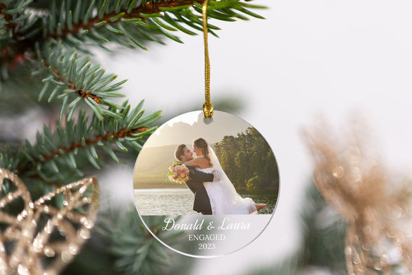 Personalized Couple Photo Ornament for Christmas, Engagement Gift, Keepsake Couple Gift, Custom Christmas Picture Ornament, Engaged Ornament