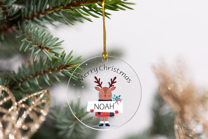 Personalized Merry Christmas Name Ornament, Christmas Gifts, Holiday Tree Decor, Custom Reindeer Acrylic Ornament, 2023 Hanging Ornament