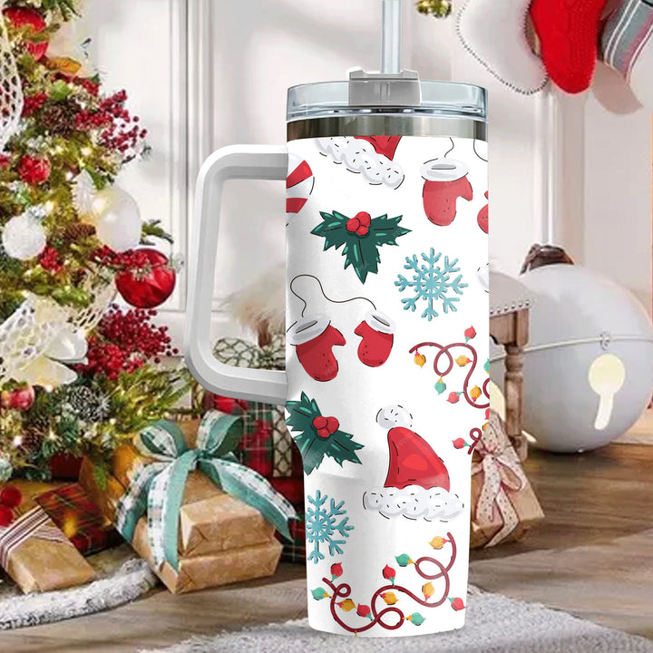 Christmas 40oz Cup With Handle, Christmas 40oz Tumbler, 40oz Stainless Steel Tumbler With Lid and Straw, Holiday Tumbler