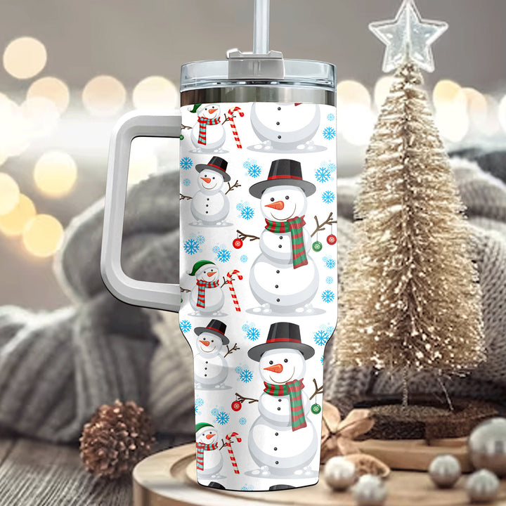 Cute Snowman Tumbler 40oz With Handle, Christmas 40oz Tumbler, Santa 40oz Stainless Steel Tumbler With Lid and Straw, Christmas Tumbler