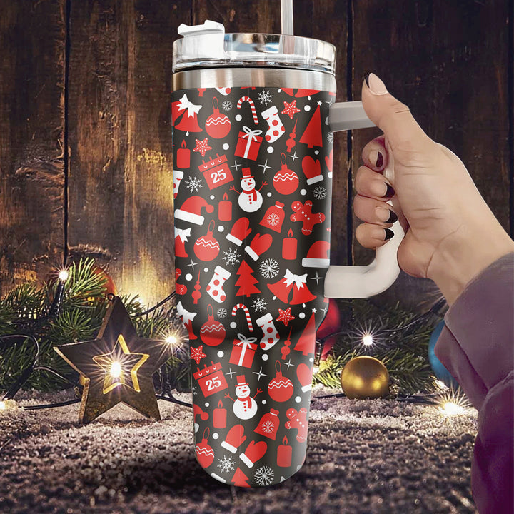 Snowman 40oz Cup With Handle, Christmas 40oz Tumbler, Socking 40oz Stainless Steel Tumbler With Lid and Straw, Holiday Tumbler