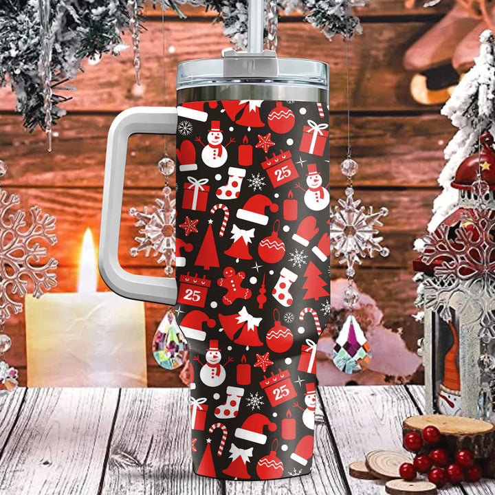 Snowman 40oz Cup With Handle, Christmas 40oz Tumbler, Socking 40oz Stainless Steel Tumbler With Lid and Straw, Holiday Tumbler