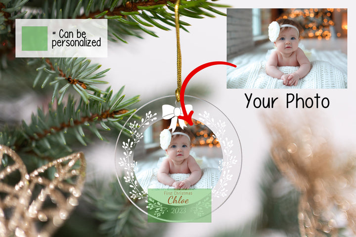 Personalized Baby Photo Ornament for First Christmas, Holiday Gifts, Xmas Gift, New Year Gifts, Custom Baby Name Ornament, Keepsake Ornament