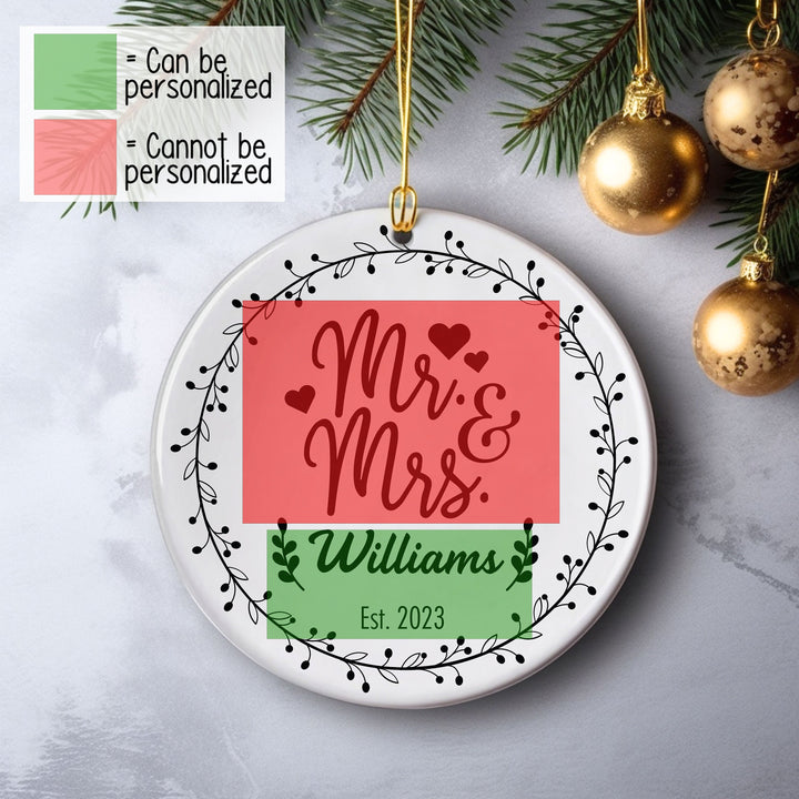 Custom Mr and Mrs Ornament, Christmas Keepsake Gifts, Engagement Gifts, Wedding Gifts, Personalized Engaged Ornament, Wedding Ornament