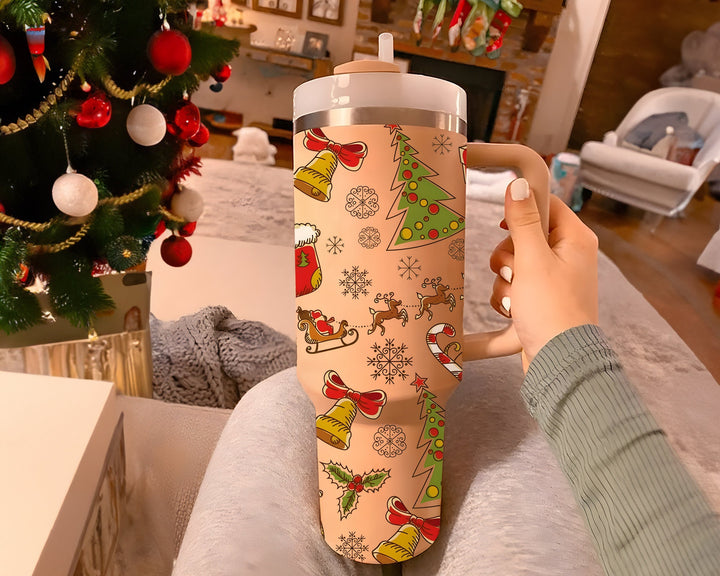 Christmas Tree and ReindeerTumbler, Merry Christmas 40oz Cup, Design Christmas 40oz Stainless Steel Tumbler With Lid and Straw.