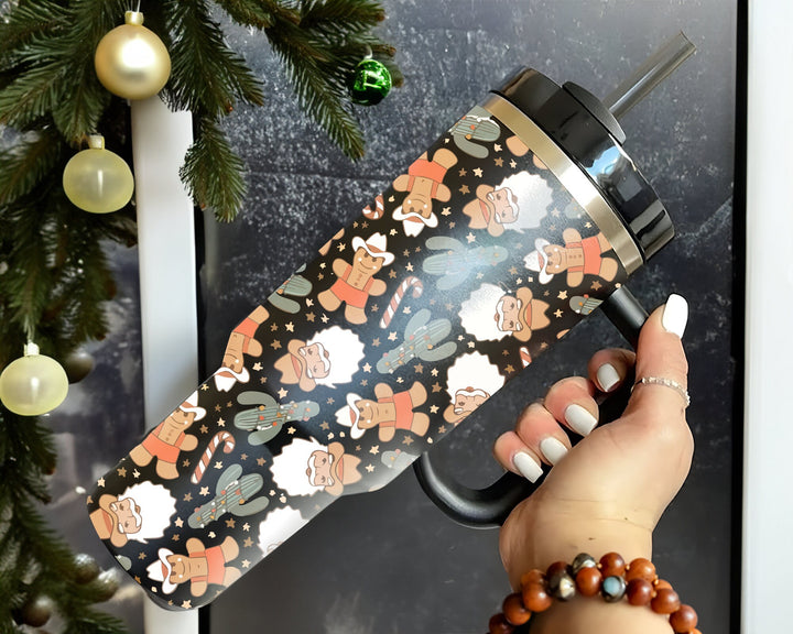 Christmas Cowboy Santa 40oz Tumbler with Handle and Straw, Floral Cowgirl Crib Bedding Tumbler, Christmas Tumblers, Fall Cactus Swaddle