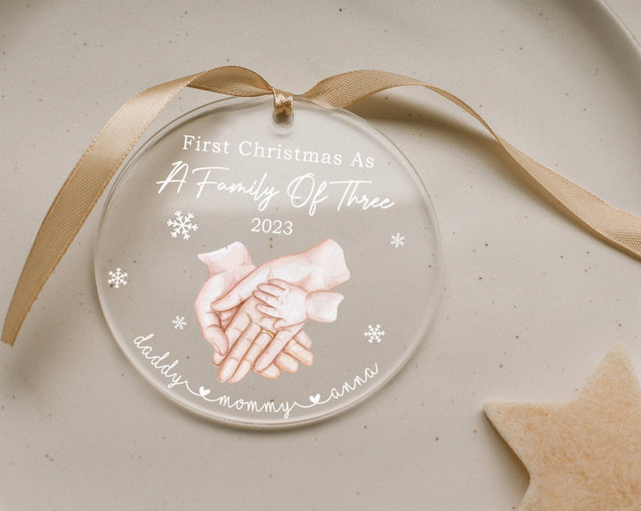 Family Of Three Ornament, Custom New  Family Ornament, Family Christmas Ornament, New Parents Christmas Gift, Baby First Christmas Ornament