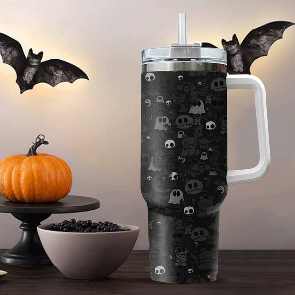 Cute Ghost Halloween 40oz Tumbler with Handle and Straw, Spiders 40oz Tumbler Maintains Cold Heat and Ice for Hours, Halloween Tumbler Gift