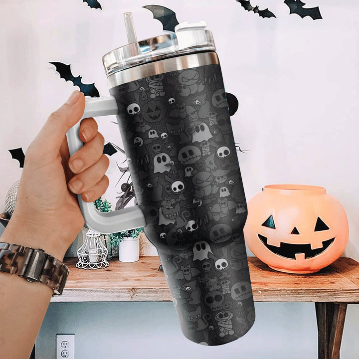 Cute Ghost Halloween 40oz Tumbler with Handle and Straw, Spiders 40oz Tumbler Maintains Cold Heat and Ice for Hours, Halloween Tumbler Gift