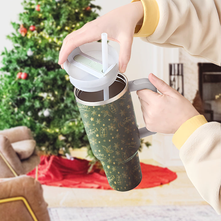 Merry Christmas 40oz Cup With Handle, Christmas 40oz Tumbler, Santa 40oz Stainless Steel Tumbler With Lid and Straw, Holiday Tumbler