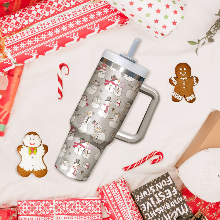 Cute Snowman Tumbler 40oz With Handle, Christmas 40oz Tumbler, Santa 40oz Stainless Steel Tumbler With Lid and Straw, Holiday Tumbler