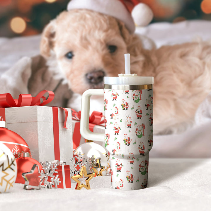 Christmas Santa 40oz Tumbler with handle, Christmas 40oz Tumbler, Santa Claus 40oz Stainless Steel Tumbler With Lid and Straw