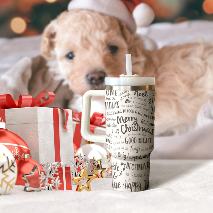 Vintage Merry Christmas 40oz Cup With Handle, Christmas 40oz Tumbler, Santa 40oz Stainless Steel Tumbler With Lid and Straw, Holiday Tumbler