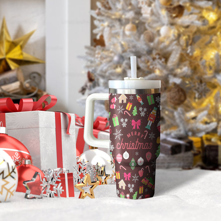 Personalized Merry Christmas 40oz Cup, Christmas 40oz Tumbler, Gingerbread 40oz Stainless Steel Tumbler With Lid and Straw, Christmas Gift