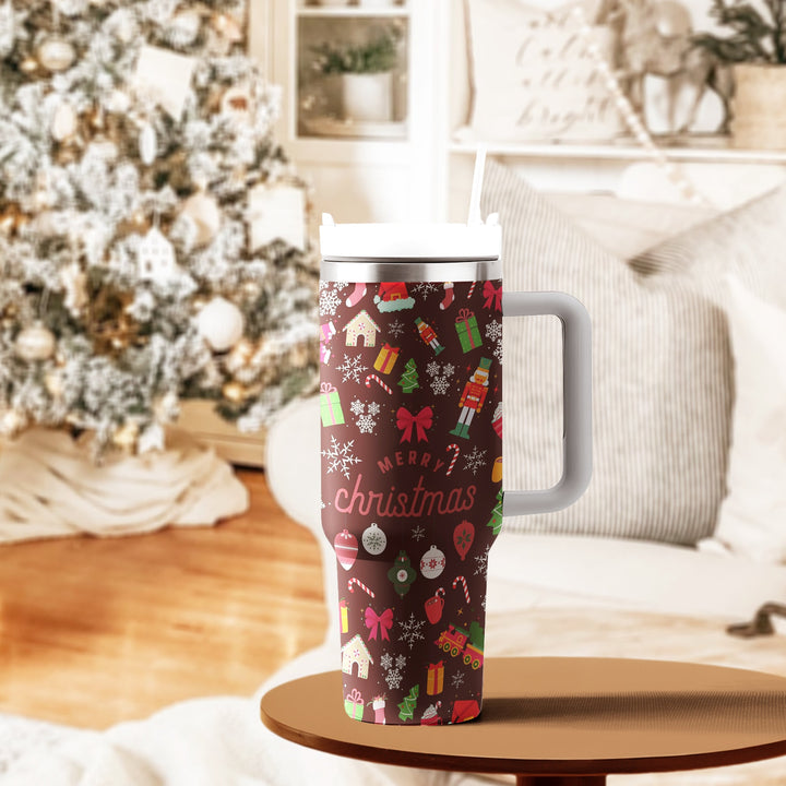 Personalized Merry Christmas 40oz Cup, Christmas 40oz Tumbler, Gingerbread 40oz Stainless Steel Tumbler With Lid and Straw, Christmas Gift