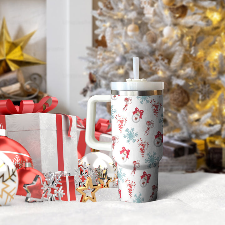 Christmas Bell Tumbler 40oz With Handle, Christmas 40oz Tumbler, Santa 40oz Stainless Steel Tumbler With Lid and Straw, Christmas Tumbler