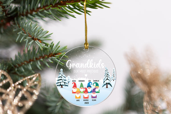 Custom Christmas Gnome Ornament for Grandkids, Grandkid Gifts, New Grandma Gift, New Grandpa Gift, Personalized Unique Kids Name Ornament