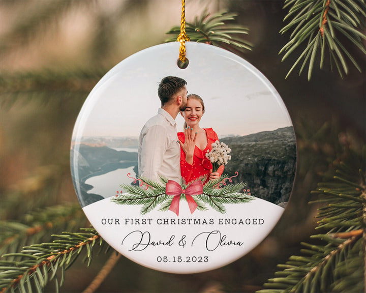 Personalized Engaged Photo Ornament, Couple Photo Ornament, Engagement Ornament, First Christmas Ornament, Gift for Couple, Engagement Gift