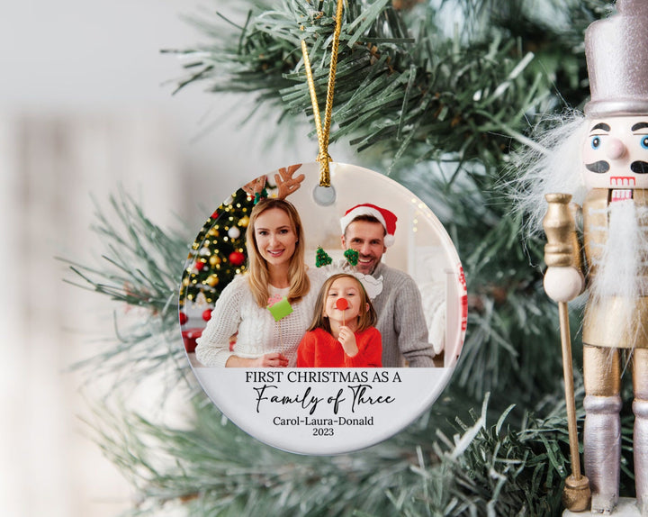 Personalized First Christmas w Family Picture, Gift For Christmas, Christmas Keepsake Gifts, Custom Family of Tree Ornament, Cute Ornament