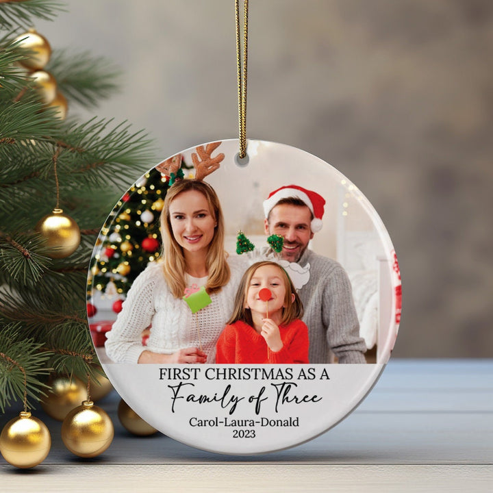 Personalized First Christmas w Family Picture, Gift For Christmas, Christmas Keepsake Gifts, Custom Family of Tree Ornament, Cute Ornament