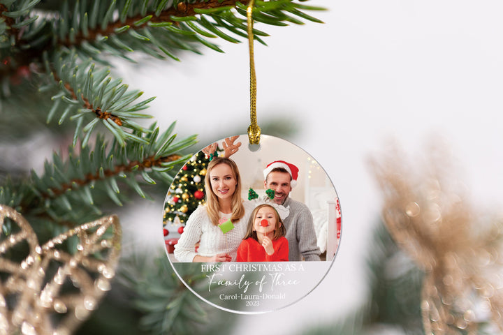 Personalized First Christmas w Family Picture, Gift For Christmas, Christmas Keepsake Gifts, Custom Family of Tree Ornament, Cute Ornament