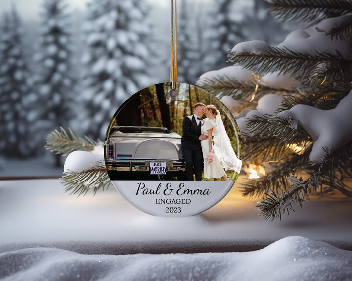 Personalized Engaged Ornament with Photo, Couple Christmas Gifts, Couple Keepsake Gifts, Engagement Gifts, Custom Unique Wedding Ornament