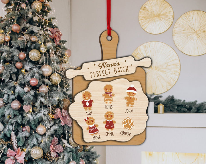 Grandma Batch Ornament, Custom Grandma Ornament, Nana Perfect Batch Ornament, Grandkids Name Bauble, Gift For Grandma, Gingerbread Ornament