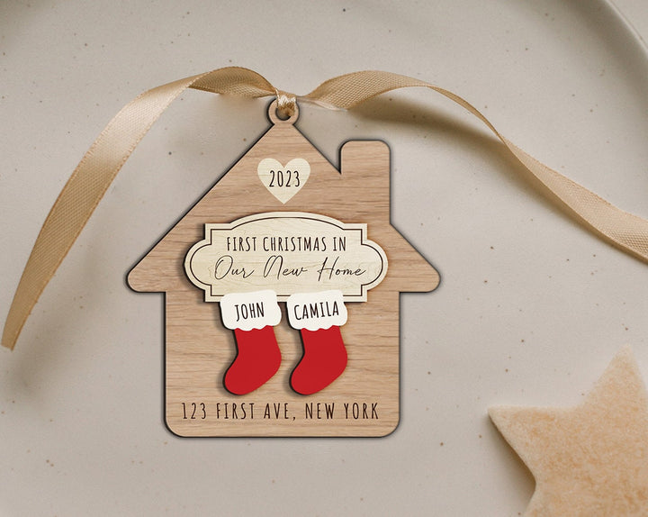 New Home Ornament Personalized, New Home Christmas Ornament, Custom Address Ornament, Engaged Ornament, New Home Gift, Housewarming Gift