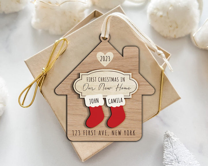 New Home Ornament Personalized, New Home Christmas Ornament, Custom Address Ornament, Engaged Ornament, New Home Gift, Housewarming Gift