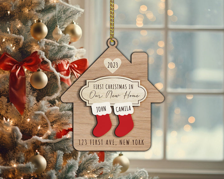 New Home Ornament Personalized, New Home Christmas Ornament, Custom Address Ornament, Engaged Ornament, New Home Gift, Housewarming Gift