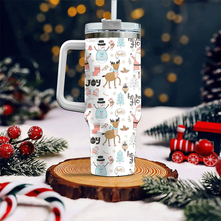 Christmas Cute 40oz Cup With Handle, Christmas 40oz Tumbler, Reindeer 40oz Stainless Steel Tumbler With Lid and Straw, Holiday Tumbler