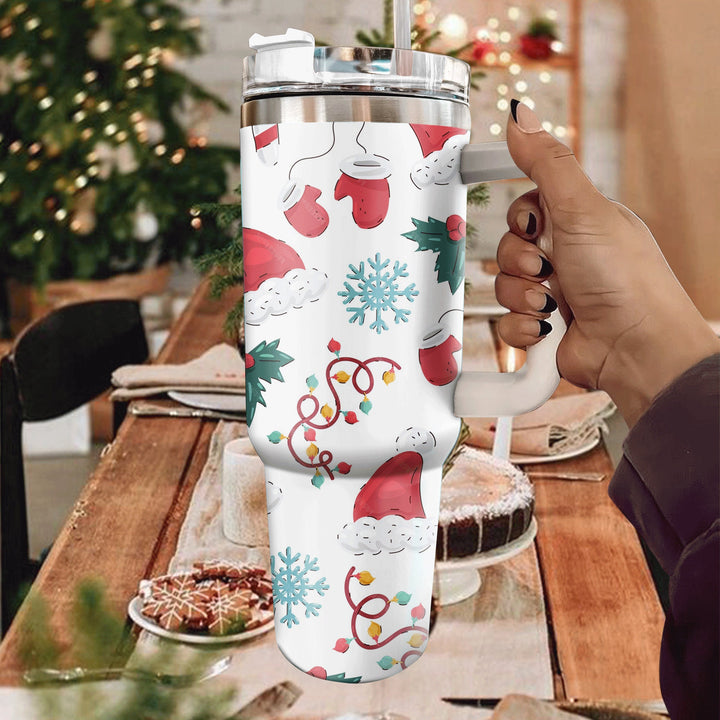 Christmas 40oz Cup With Handle, Christmas 40oz Tumbler, 40oz Stainless Steel Tumbler With Lid and Straw, Holiday Tumbler