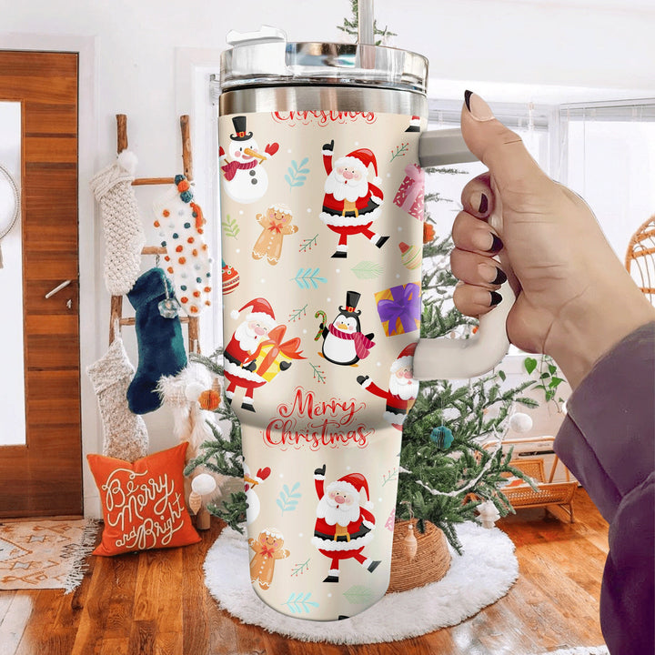 Cute Snowman 40oz Cup With Handle, Christmas 40oz Tumbler, Christmas 40oz Stainless Steel Tumbler With Lid and Straw, Holiday Tumbler