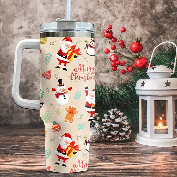 Cute Snowman 40oz Cup With Handle, Christmas 40oz Tumbler, Christmas 40oz Stainless Steel Tumbler With Lid and Straw, Holiday Tumbler