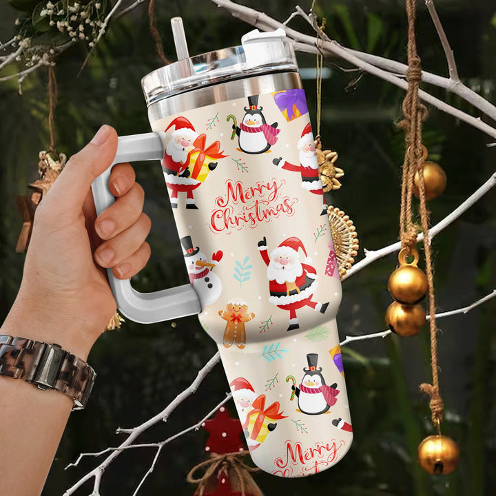 Cute Snowman 40oz Cup With Handle, Christmas 40oz Tumbler, Christmas 40oz Stainless Steel Tumbler With Lid and Straw, Holiday Tumbler